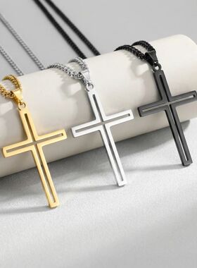 European and American malist hollow cross necklace for men a