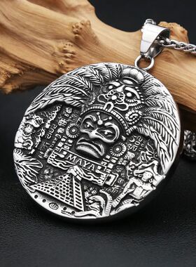 New Vintage Stainless Steel Mayan Pattern Pendant Necklaces