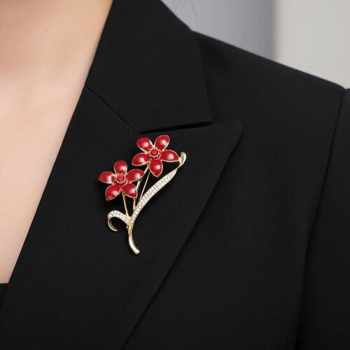 1Pc Elegant Rhinestone Flower Brooch DIY 2 Colors Flower Col