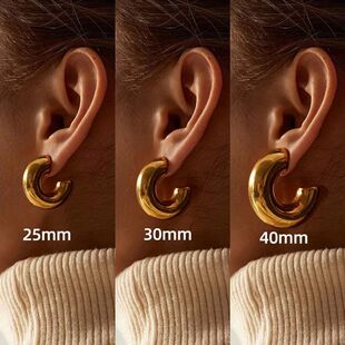 Vintage Stainless Steel Chunky C Shape Hoop Earrings For Wom