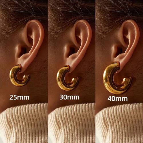 Vintage Stainless Steel Chunky C Shape Hoop Earrings For Wom