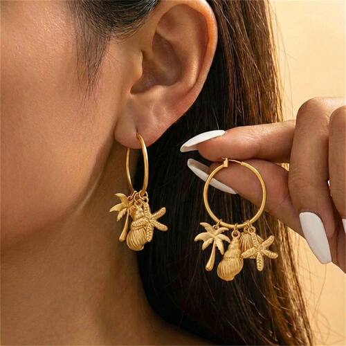 Vintage Starfish Shell Pendant Earrings for Women Gold Color