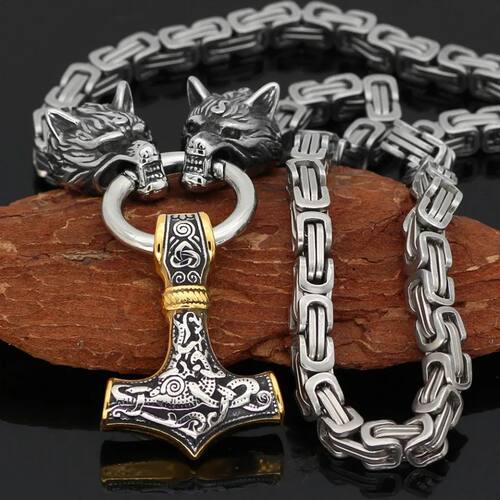 Viking Necklace Wolf Rune Amulet Gothic Jewelry for Men 316L