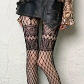 Punk Fishnet Women High Stockings Goth Hollow Sexy Set Out