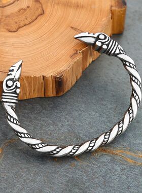 Vintage Stainless Steel Vikings Raven Bracelet For Men Punk