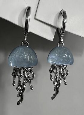 2026 Creative Blue Resin Jellyfish Hoop Earrings for Women U