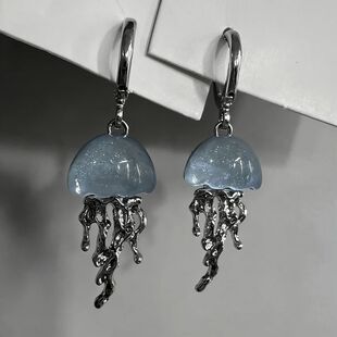 2026 Creative Blue Resin Jellyfish Hoop Earrings for Women U