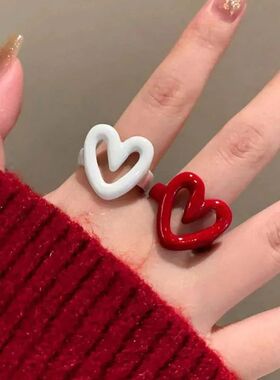 Punk&Hiphop Red Enamel Heart Love Rings for Women Fashion Ge