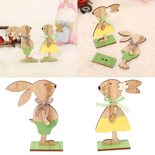 Ornamental Wooden Bunny Decoration Wood Craft Easter Hares D