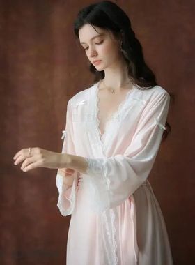 French Court Style Long Robe Bathrobe Elegant Velour Female