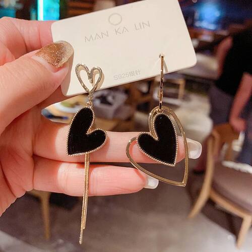 Asymmetric hollow love long tassel earrings Korean temperame