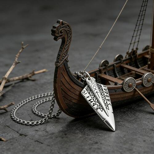 Men's Viking Spearhead Arrowhead Necklace Stainless Steel Ru