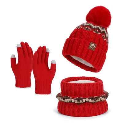 3Pcs/Set Fashion Warm Winter Hat Scarf Gloves Neck Protectio