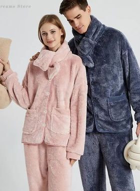 Autumn Winter Couple's Pajamas Set Thick Warm Sleepwear Loun