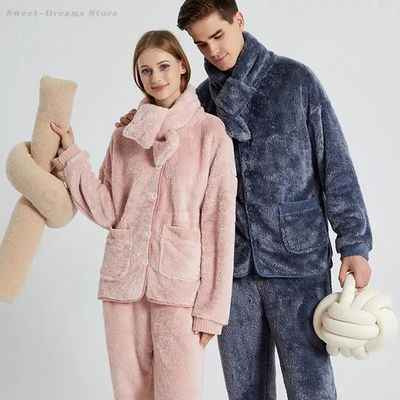 Autumn Winter Couple's Pajamas Set Thick Warm Sleepwear Loun