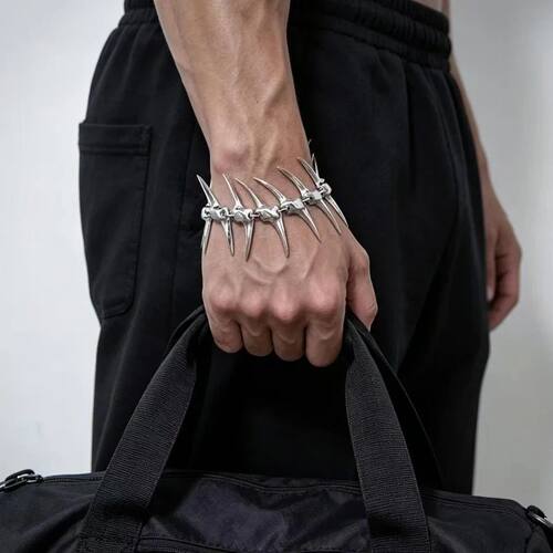 Y2K Goth Thorny Horn Fishbone Men's Bracelets Creative Heavy