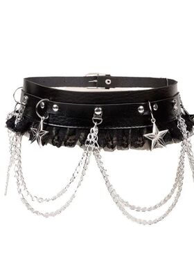 2025 New Retro Y2K Lace Patchwork Dark Chain Punk Belt Leath