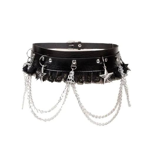 2025 New Retro Y2K Lace Patchwork Dark Chain Punk Belt Leath