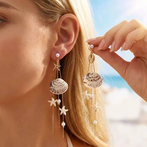 Bohemian Beach Starfish Shell Drop Earrings for Women Summer