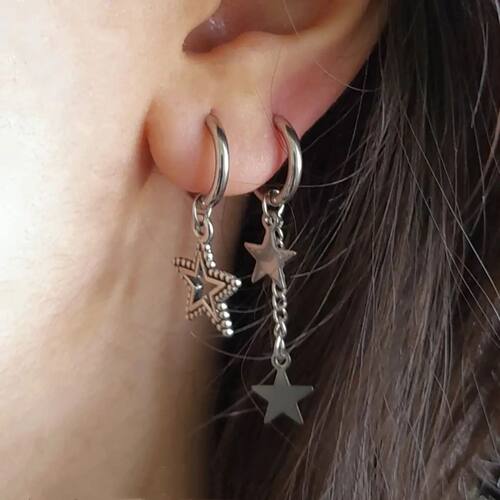 Hip hop accessories simple asymmetrical star stainless steel