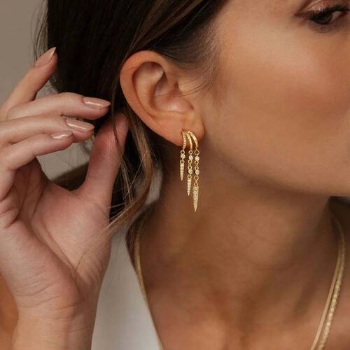 Fashion 14k Triple Huggie Earrings Tassel Minimalist Dangle