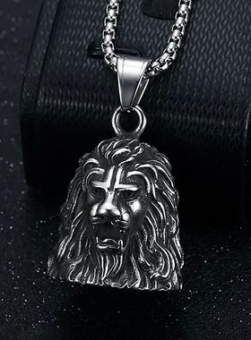 Gothic Fashion Lion Head Bell Pendant Necklace Stainless Ste