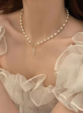 Coquette Aesthetic Pearl Bow Heart Pendant Necklace, Korean