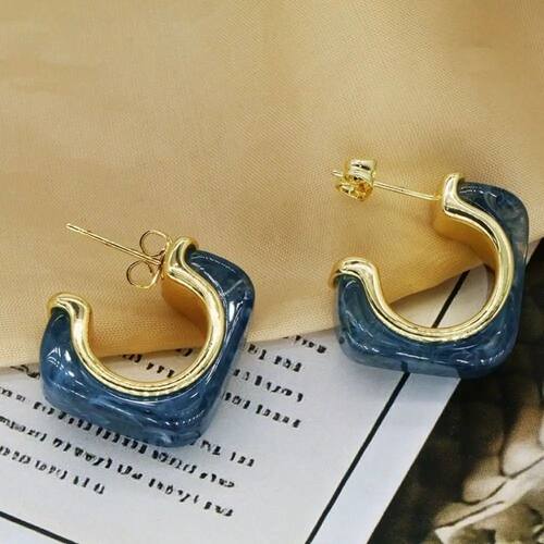 1 Pair Copper Resin Earrings Colorful Resin C Shape Design H
