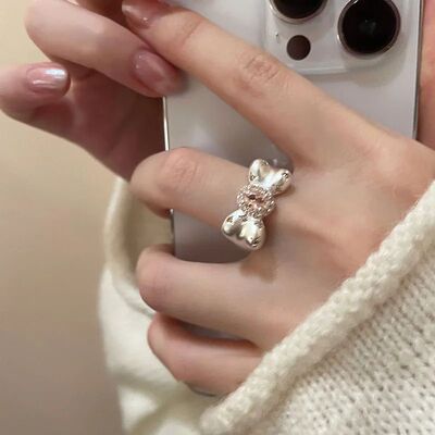 Y2K Cute Pink Zircon Bowknot Ring Niche Design Women girl Ae