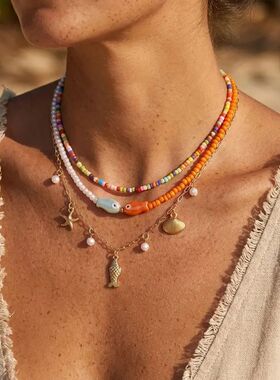 Summer Beach Layered Starfish Shell Pendant Necklace For Wom