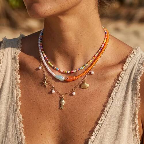 Summer Beach Layered Starfish Shell Pendant Necklace For Wom