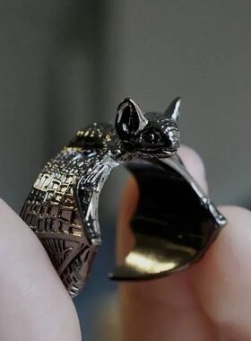 Halloween Bat Wing Ring Retro Open Adjustable Band Punk Unis