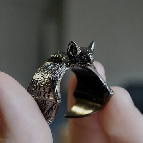 Halloween Bat Wing Ring Retro Open Adjustable Band Punk Unis