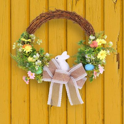 Easter Bunny Wreath Spring Decoration Bunny Egg Bow Wreath R