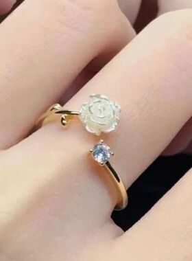 Rose Cherry Blossom & Tulip Flower Opening Ring, Adjustable