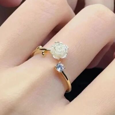 Rose Cherry Blossom & Tulip Flower Opening Ring, Adjustable