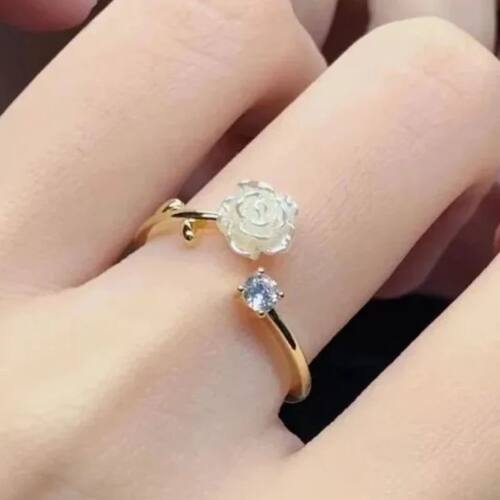 Rose Cherry Blossom & Tulip Flower Opening Ring, Adjustable