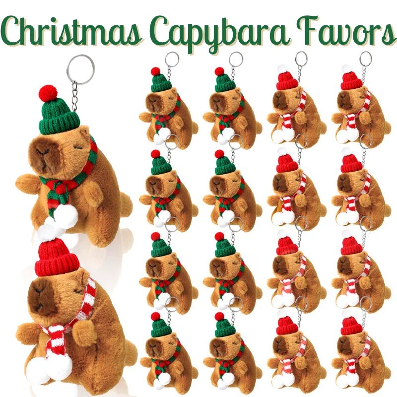 6-48Pcs Christmas Capybara Keychain Christmas Stuffed Animal