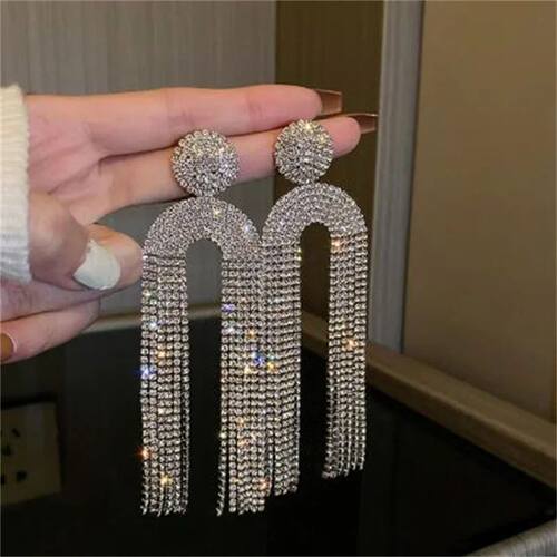 Long Tassel Rhinestone Drop Earrings for Women Geometric U S
