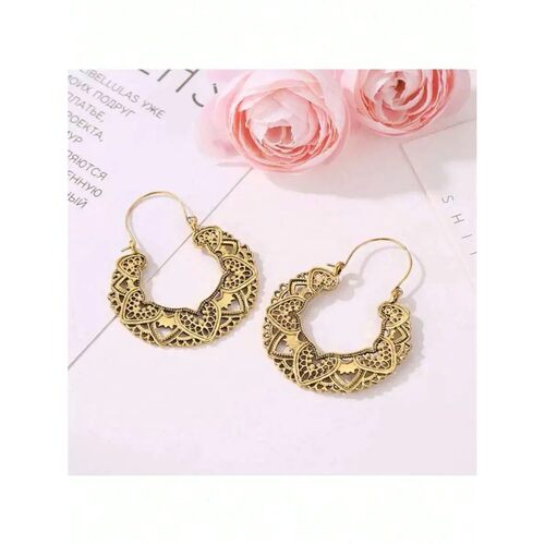 Retro Style Hoop Earrings For Women Vintage Lace Design Fash
