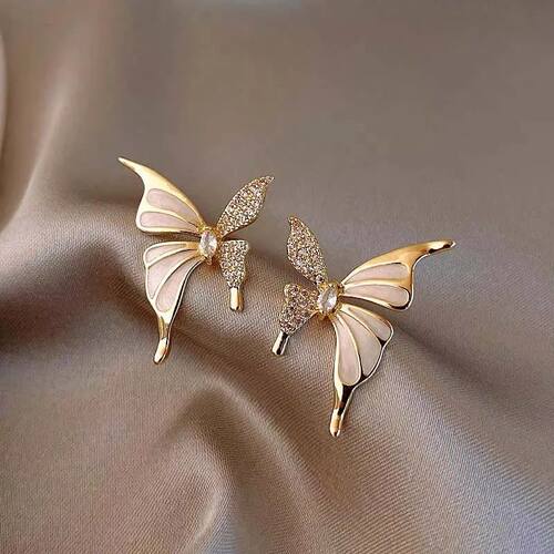 Enamel Butterfly White Color Animal Stud Earrings for Women
