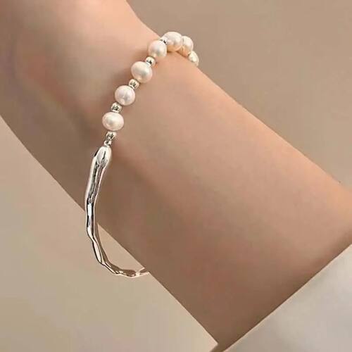 Silver Color Chain Splicing Pearl Bracelet for Women Simple