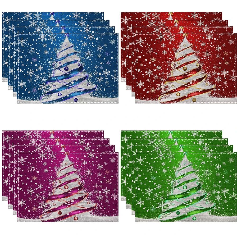 4/6/8Pcs Christmas e Print Placemat Table Placemats Linen Pl