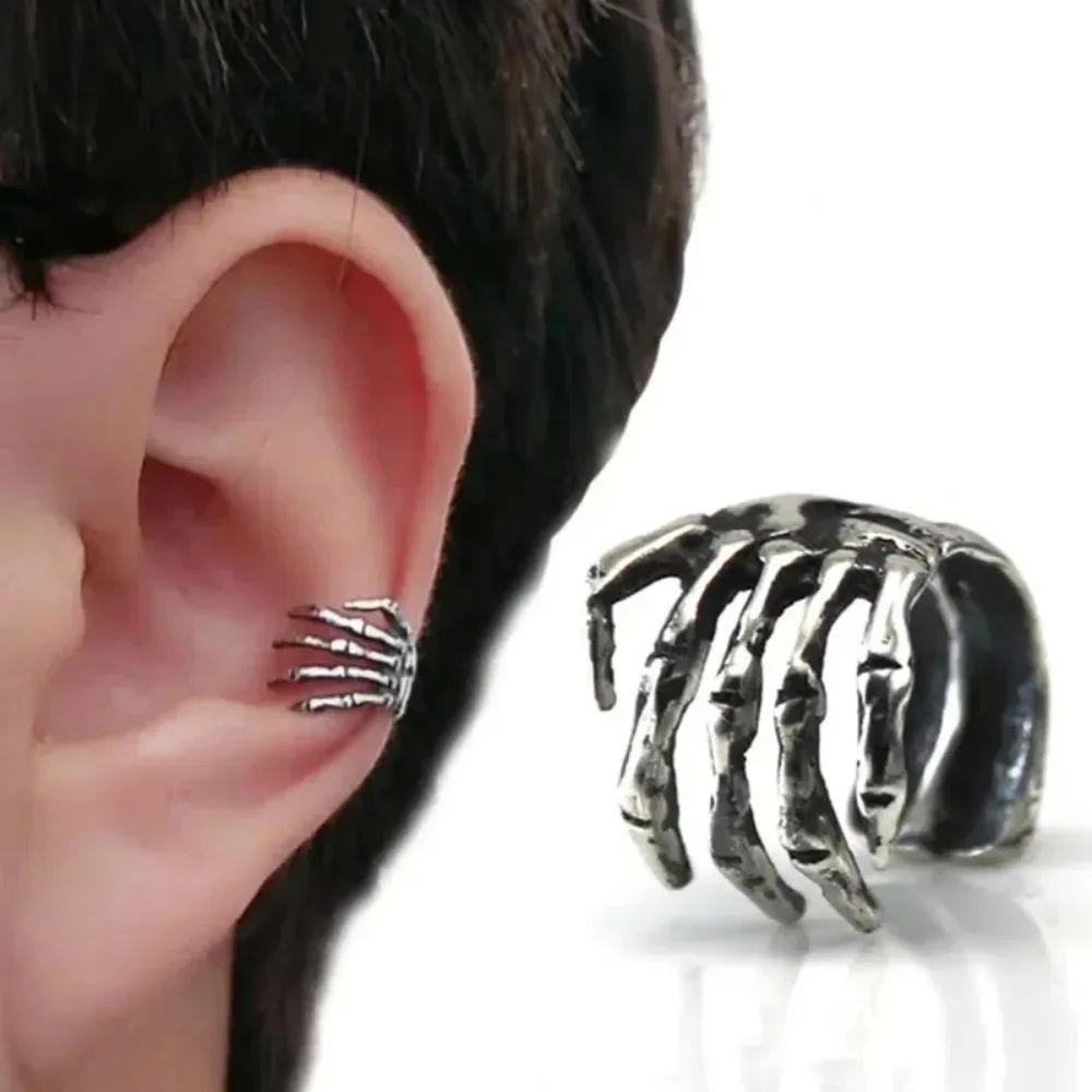New Vintage Gothic Skull Hand Ear Cartilage Clip Fake Pierci