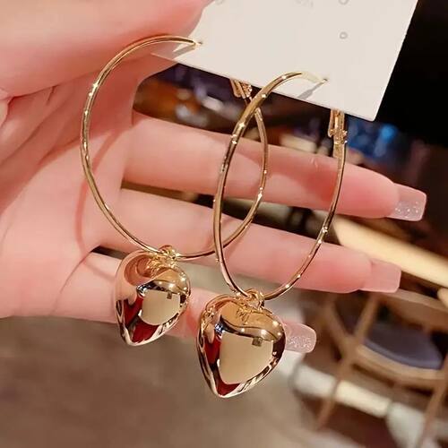 Heart-Shaped Pendant Hollow Hoop Earrings - Fashion Alloy Je