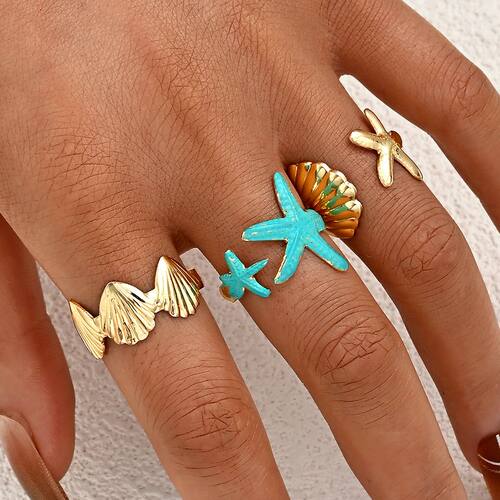 3Pcs/set New Starfish Shell Hot Sale Open Rings for Women Gi