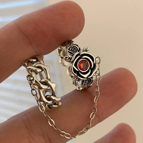 New Korean Thorn Rose Double Finger Ring Ladies Vintage Silv