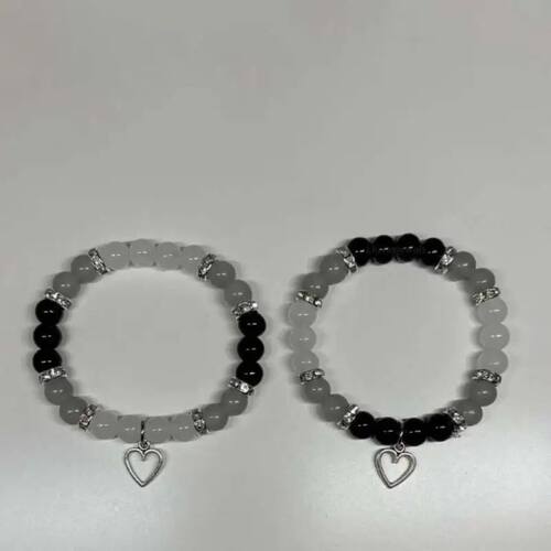 Y2K Handmade Grey Crystal Bead Bracelet for Women Punk Heart