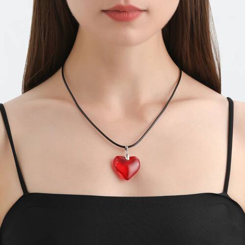 Red Heart Pendant Necklace For Women Girls Glass Crystal Nec