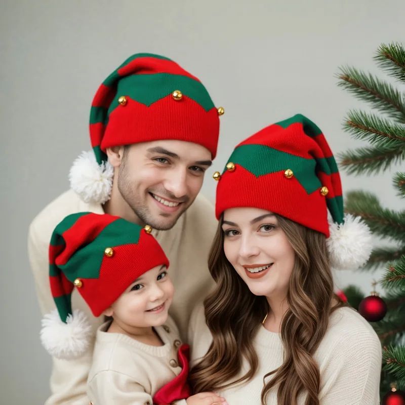 Christmas Knitted Wool Hat For Mother And Kids Red Color-Blo